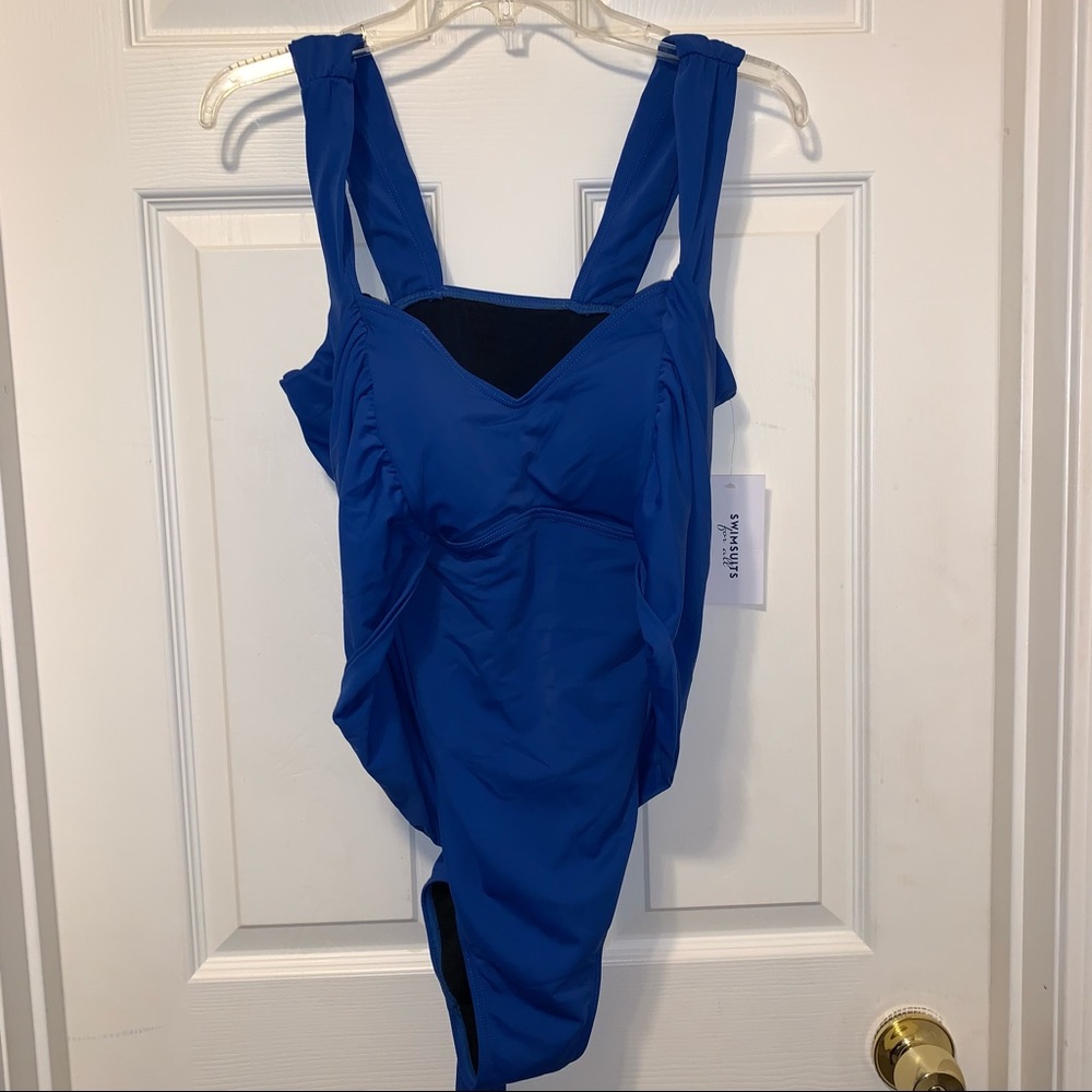 SWIMSUITS FOR ALL OCEAN BLUE BACK TIE SWIMSUIT NWT (P)